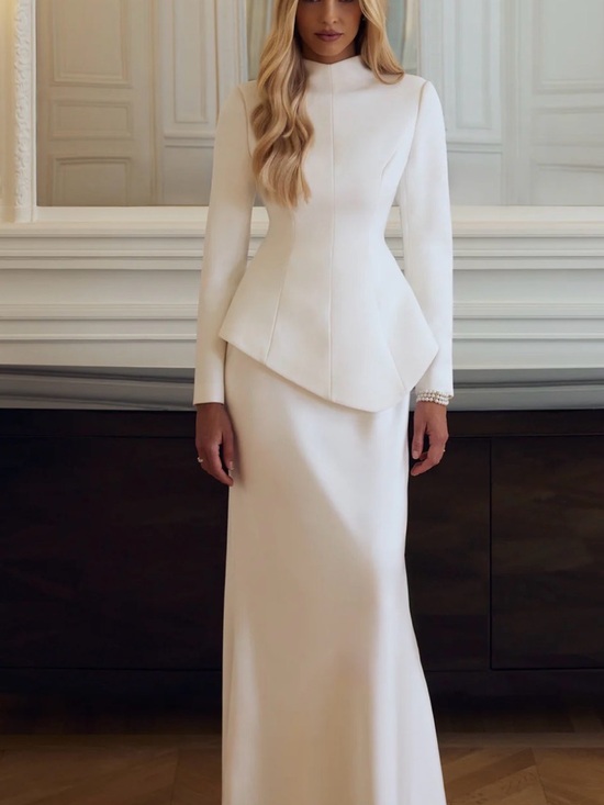 Club L London Dresses & Skirts - Club L London Ivory Long-Sleeve Peplum Gown